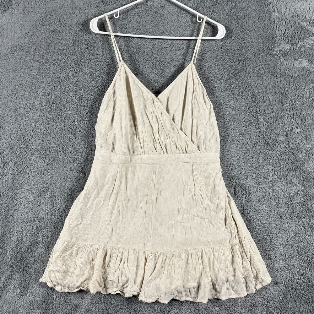 American Eagle Mini Romper Womens Large Beige Crinkled Tiered Spaghetti Strap